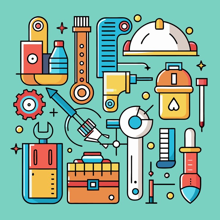 Vector iconos de ingeniería y construcción conjunto de iconos de arte de línea para ingeniería, construcción y diseño industrial