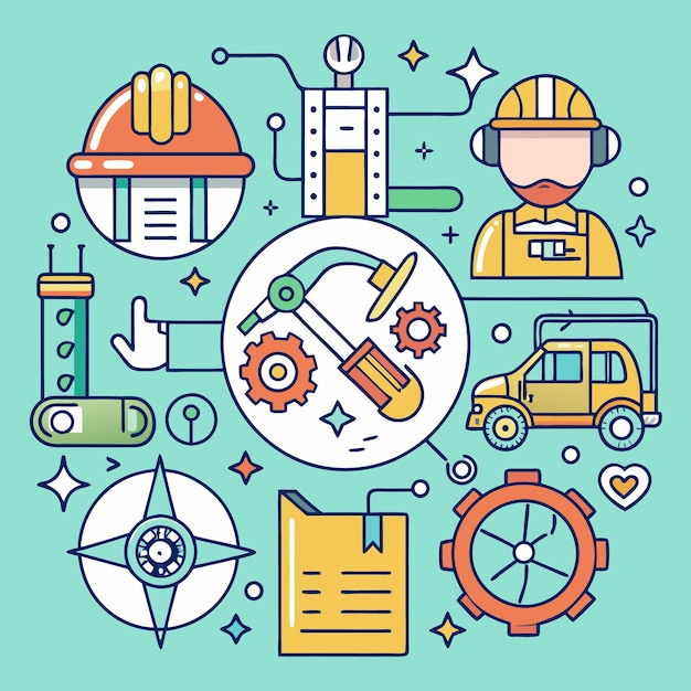 Iconos de ingeniería y construcción Conjunto de iconos de arte de línea para ingeniería, construcción y diseño industrial