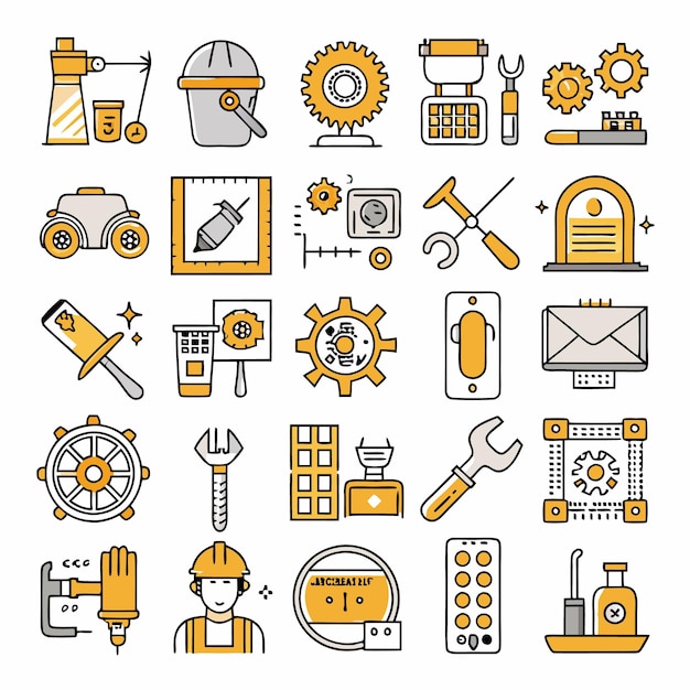 Iconos de ingeniería y construcción Conjunto de iconos de arte de línea para ingeniería, construcción y diseño industrial