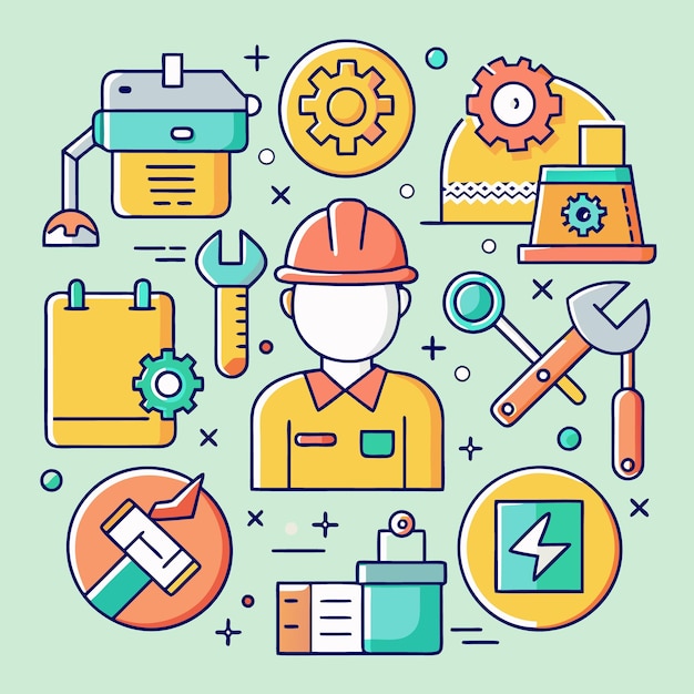 Iconos de ingeniería y construcción Conjunto de iconos de arte de línea para ingeniería, construcción y diseño industrial