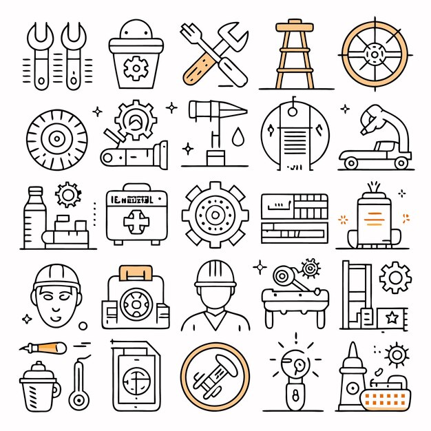 Iconos de ingeniería y construcción Conjunto de iconos de arte de línea para ingeniería, construcción y diseño industrial