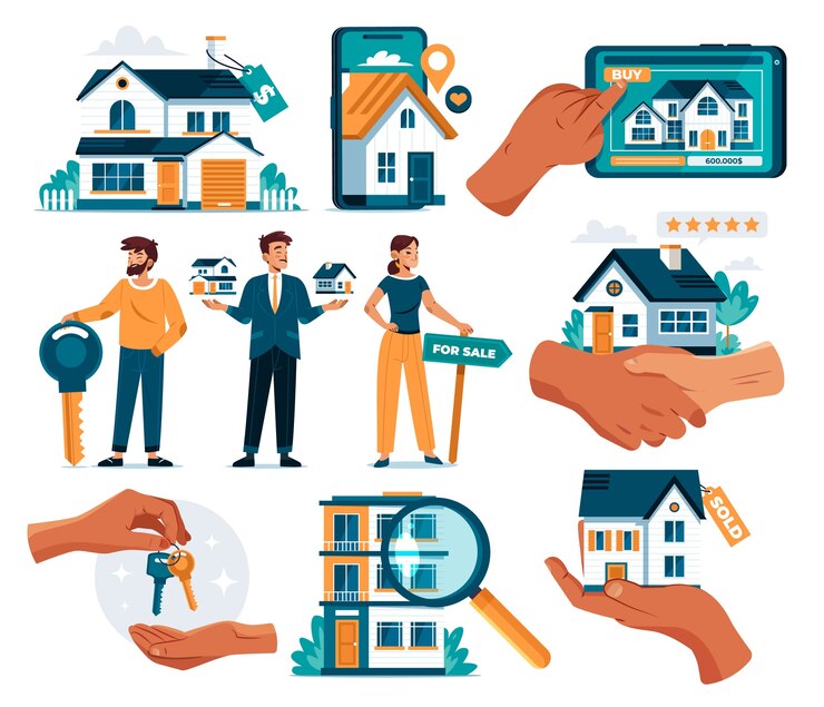 Vector iconos inmobiliarios en diseño plano