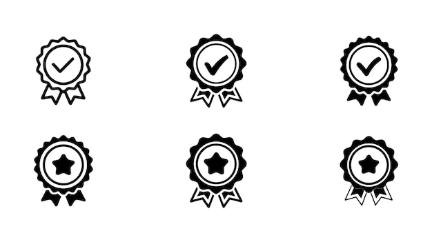 Iconos de insignia Conjunto de certificación Premio de logro Sello de calidad Reconocimiento Medalla de ganador Garantía