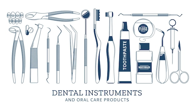 Vector iconos de instrumentos dentales