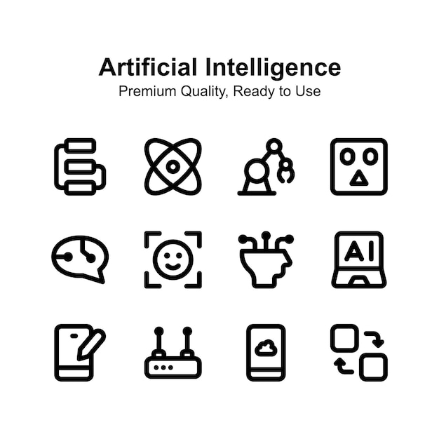 Iconos de inteligencia artificial aislados sobre un fondo blanco