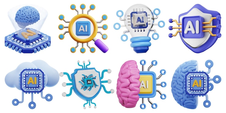 Vector iconos de inteligencia artificial y aprendizaje automático