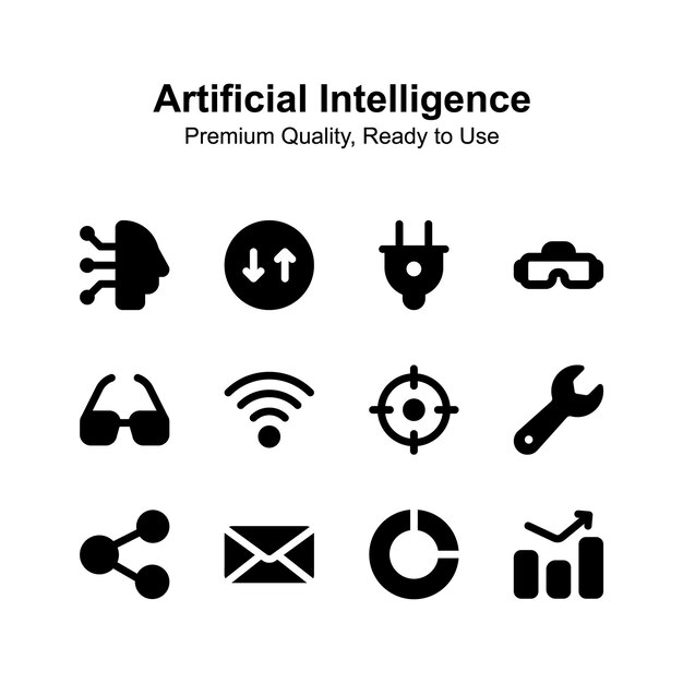 Iconos de inteligencia artificial configurados en estilo de moda para uso premium