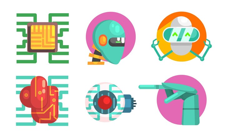 Vector iconos de inteligencia artificial conjunto robótica y tecnología símbolos ilustración vectorial