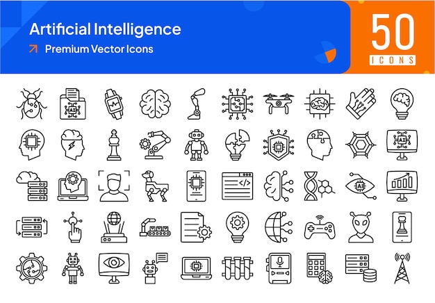 Iconos de inteligencia artificial Icones de inteligencia artificial Íconos de estilo de línea de trazo en negrita
