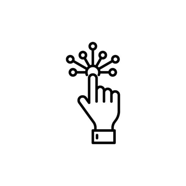 Iconos interactivos conjunto elección variedad símbolo vectorial pantalla táctil función signo pulsar o hacer clic botón toque símbolo de control de dedo en negro relleno y estilo delineado