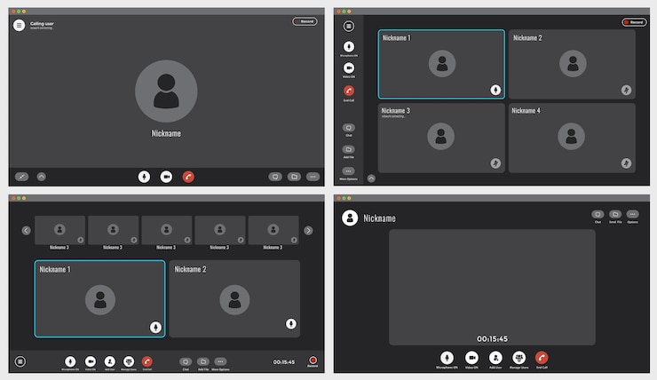 Vector iconos de interfaz de usuario de pantalla de videollamada de interfaz de videollamada