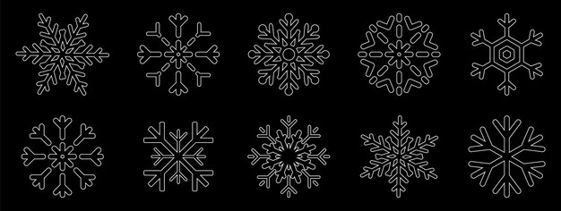 Iconos de invierno de copos de nieve blancos. Ilustración vectorial