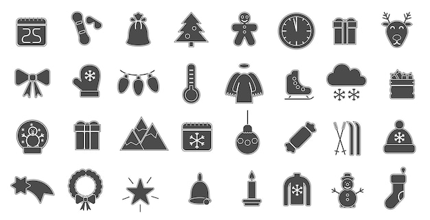 Iconos de invierno diseño negro ilustración vectorial