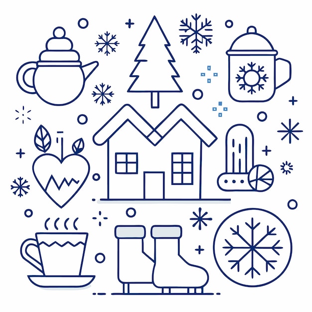 Iconos de invierno en estilo de contorno