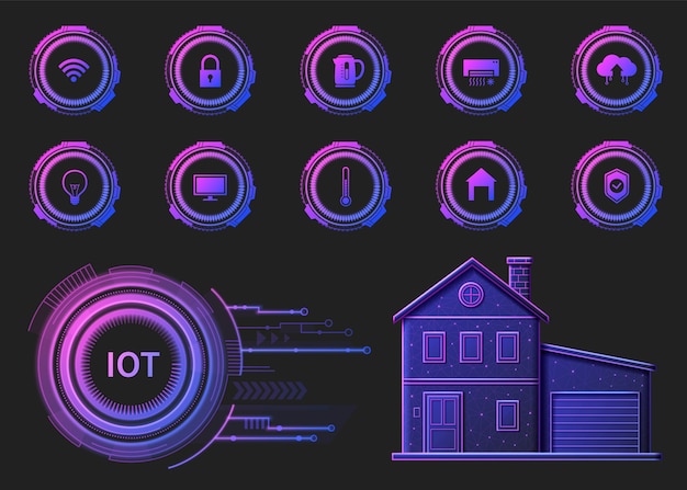 Iconos de IoT en el diseño de gradiente