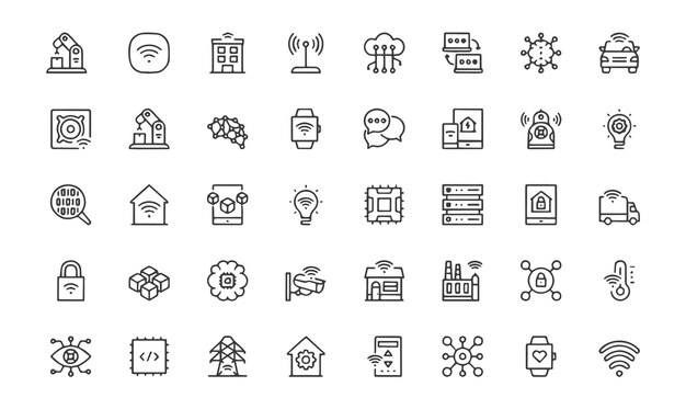 Iconos de IoT y Tecnología Inteligente Internet de las Cosas Colección de iconos de línea