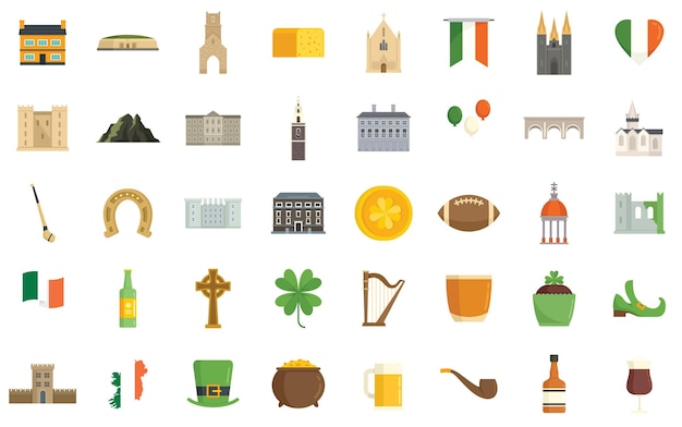 Iconos de Irlanda establecer estilo plano