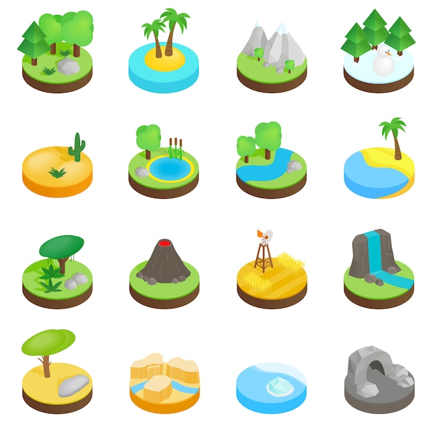 Iconos isométricos 3d del paisaje