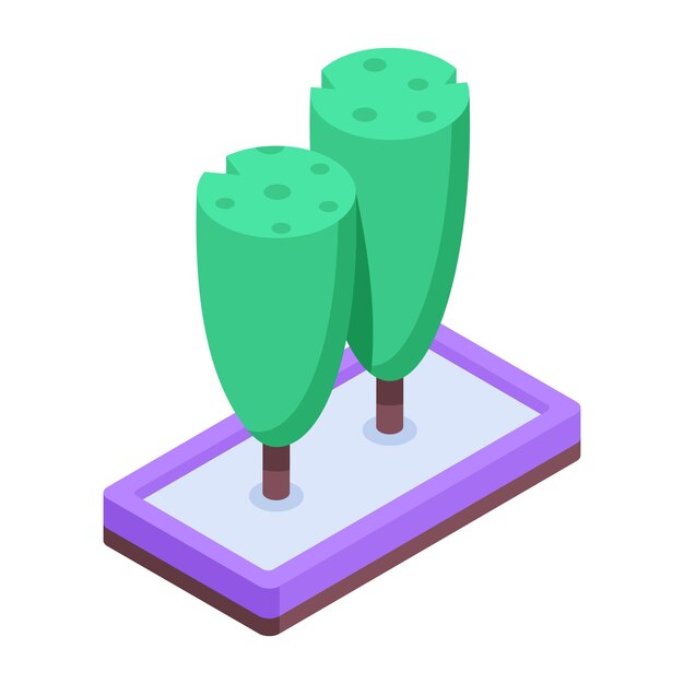 Iconos isométricos de árboles de jardín