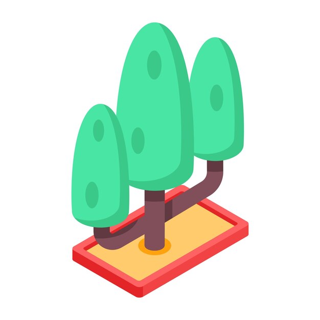 Iconos isométricos de árboles de jardín