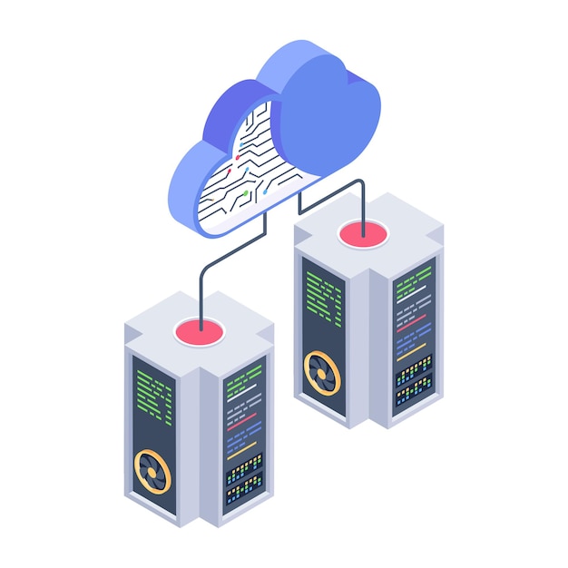 Iconos isométricos del centro de datos