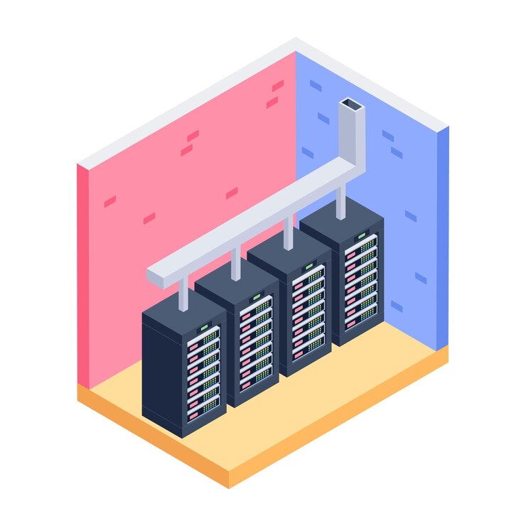 Vector iconos isométricos del centro de datos