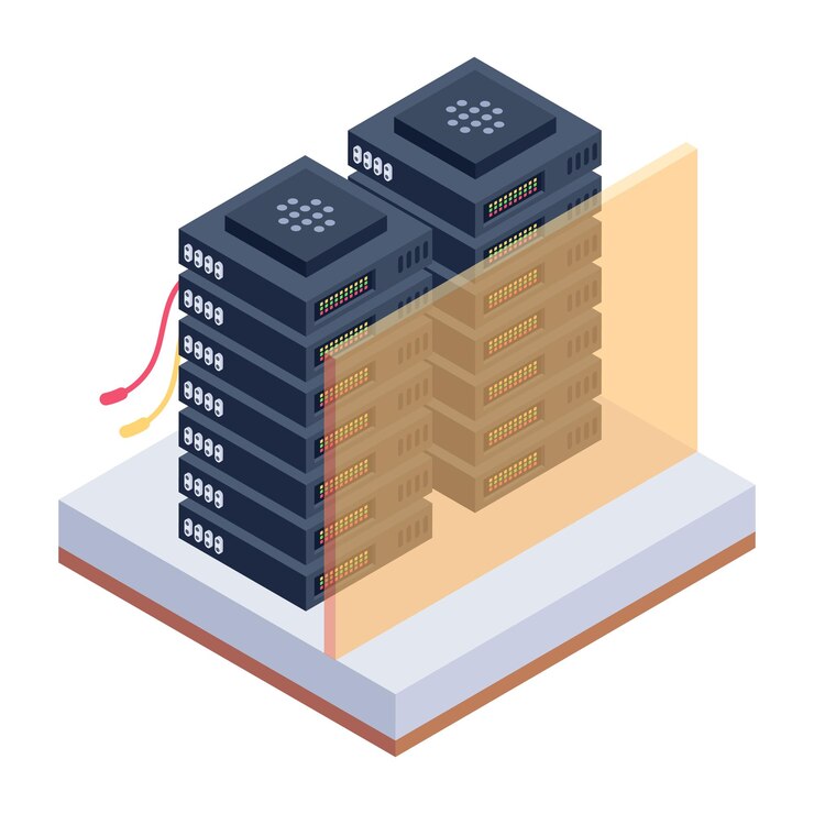 Vector iconos isométricos del centro de datos