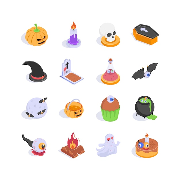Iconos isométricos de Halloween creativamente elaborados en estilo moderno