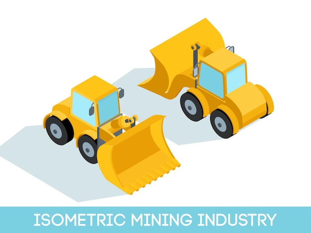 Iconos isométricos de la industria minera en 3D de equipos de minería