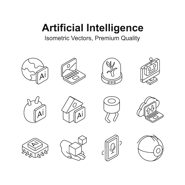 Iconos isométricos de inteligencia artificial listos para usar vectores de calidad premium