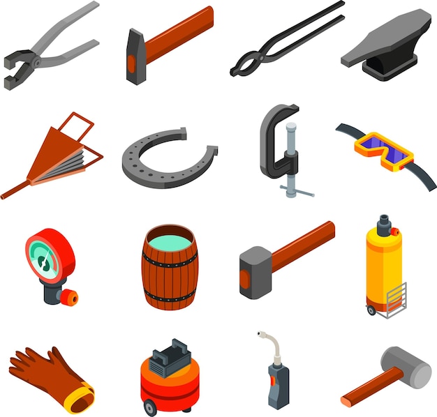 Iconos isométricos metálicos