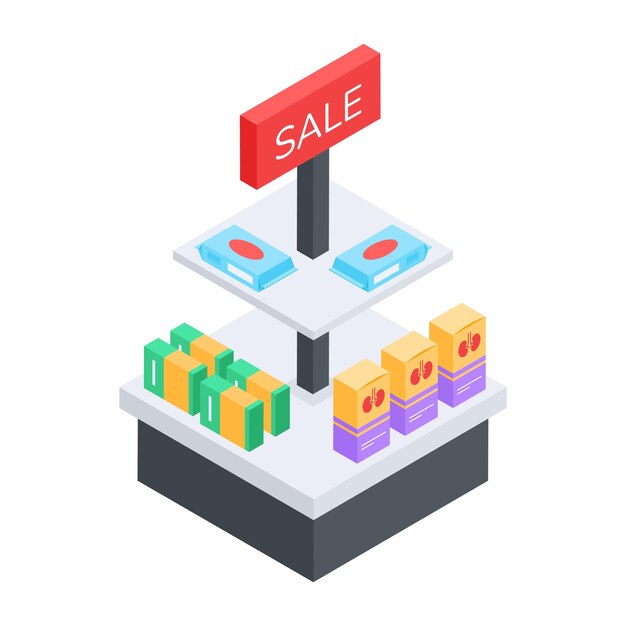 Iconos isométricos de ofertas de compras