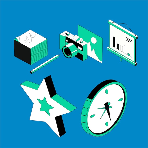 Iconos isométricos de la oficina