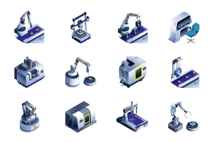 Vector iconos isométricos de producción