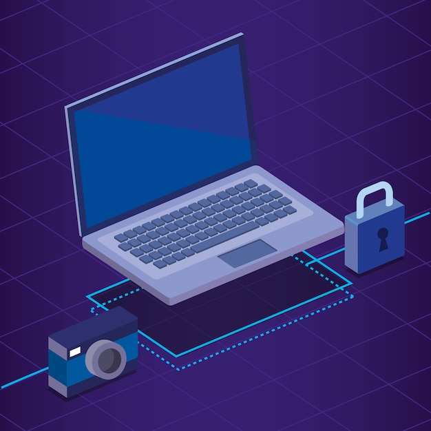 Iconos de isométricos de tecnología digital