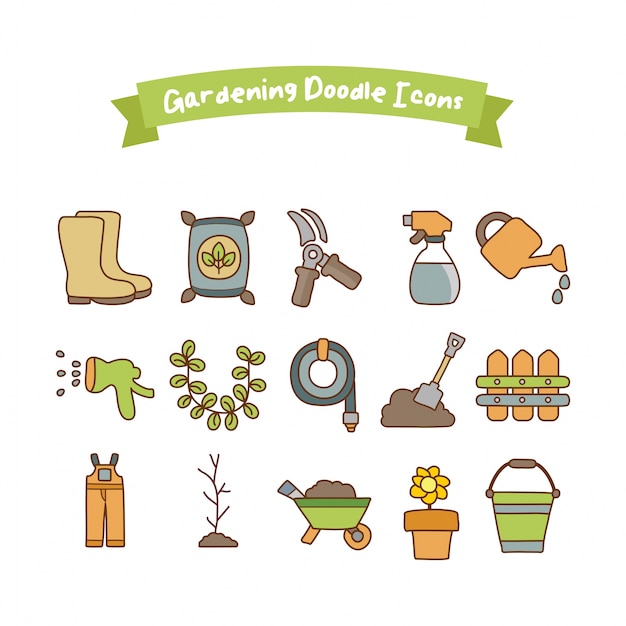 Iconos de jardinería doodle