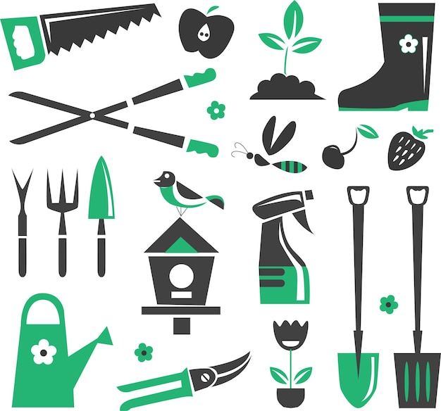 Vector iconos de jardinería inspiración para el diseño del logotipo de jardinería paisajista