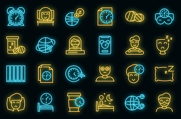 Iconos de jet lag establecer neón vectorial