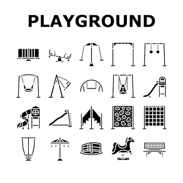 Iconos de juego al aire libre del parque de juegos establecer vector