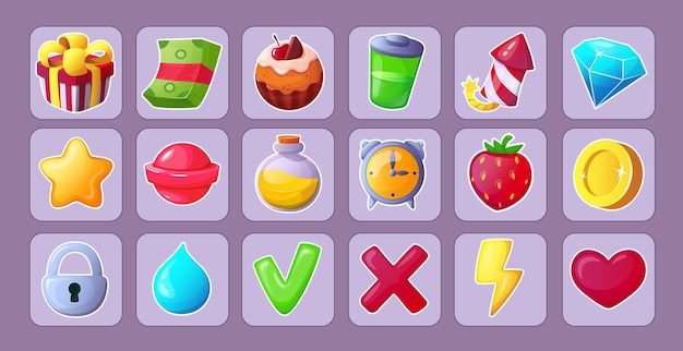 Iconos del juego Conjunto de personajes de dibujos animados vectoriales para juegos de rol GUI para computadora o juegos móviles