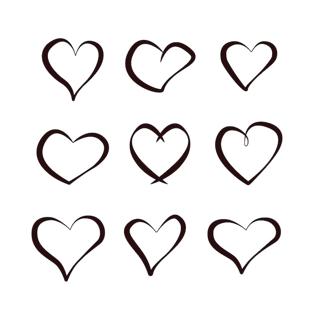 Iconos de juegos de corazones negros vectoriales Varias opciones de dibujos creativos de corazones concepto de día de San Valentín