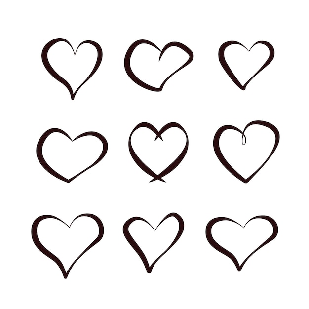 Vector iconos de juegos de corazones negros vectoriales varias opciones de dibujos creativos de corazones concepto de día de san valentín