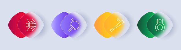 Iconos de juegos deportivos Raqueta de tenis de mesa Bola de ping pong Bola de red Bola de fútbol Peso Bat de béisbol Juego de recreación activa Estilo de vida saludable Concepto de disciplinas deportivas Estilo de Glassmorphism
