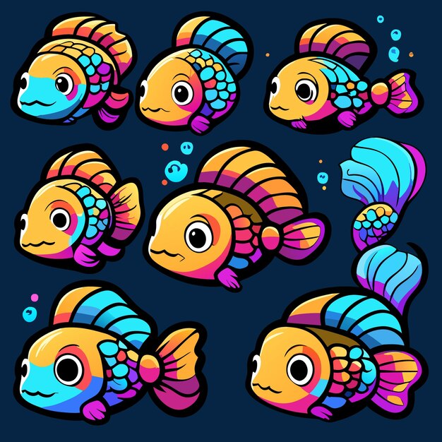 Vector iconos de juegos de peces aislados en diseño vectorial icónico