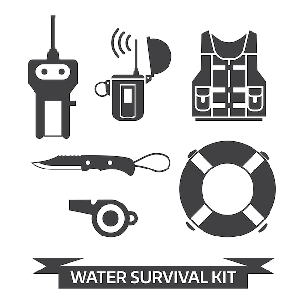 Iconos del kit de supervivencia de emergencia de agua