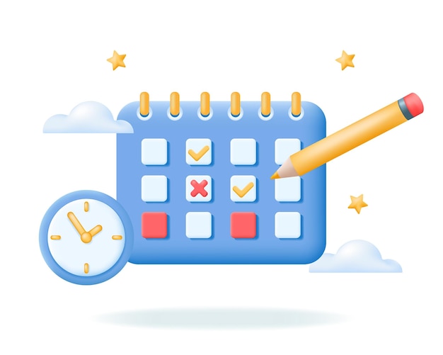 Iconos de lápiz de reloj de calendario Gestión del tiempo Programar cita trabajo y concepto de planificación de estudio