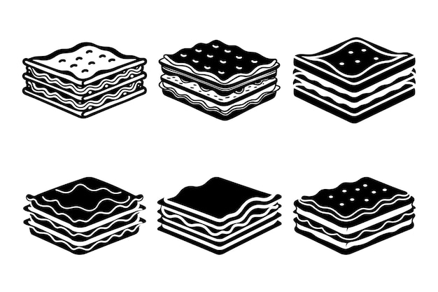 Iconos de lasagna Establezca icono icono plano vector en fondo blanco Ilustración de arte vectorial en fondo blanco
