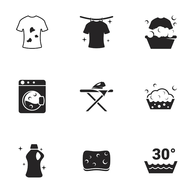 Iconos para la lavandería temática Fondo blanco