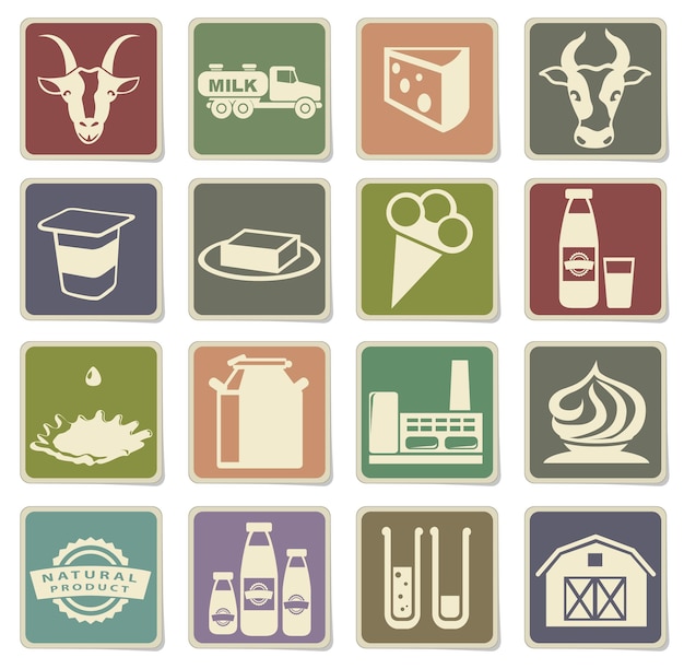 Vector iconos de leche en etiquetas de cartón