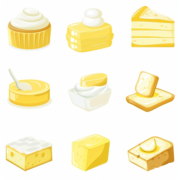 Iconos de leche de queso con estilo plano